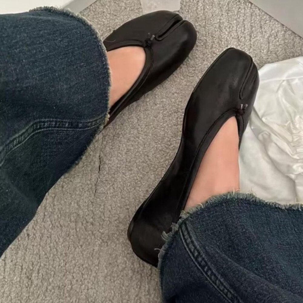 Maison Margiela Tabi Ballet Flats Shoes 38 25cm Split Toe Leather Japan good